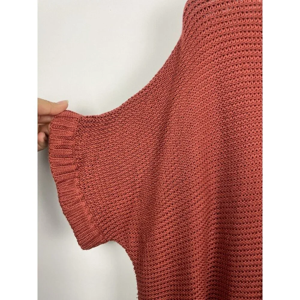 Haute‎ Fox Rust Red Knit Short Doleman Sleeve Tie Neckline Blouse Size 3X - Picture 2 of 7